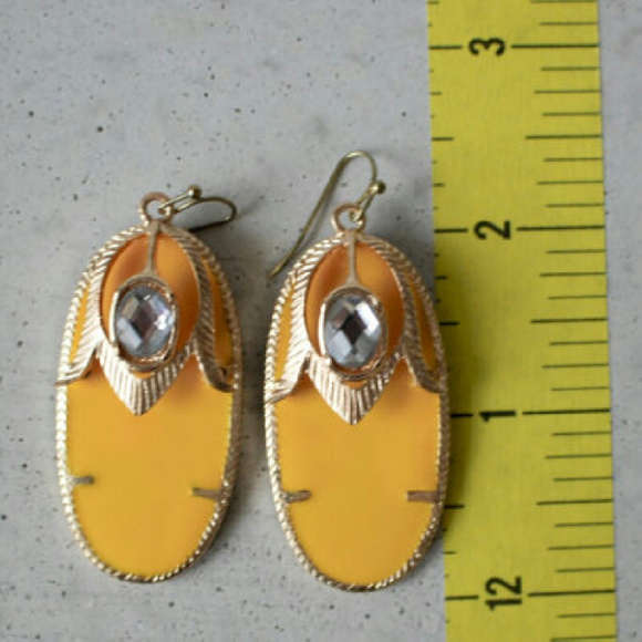 Yellow Oval Drop Earrings Boho - Picture 5 of 7